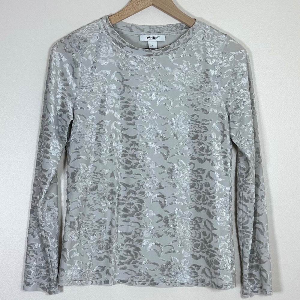 Womens Shimmery Velvet Burnout Top Size S Silver Sheer Fairy Ethereal Velour